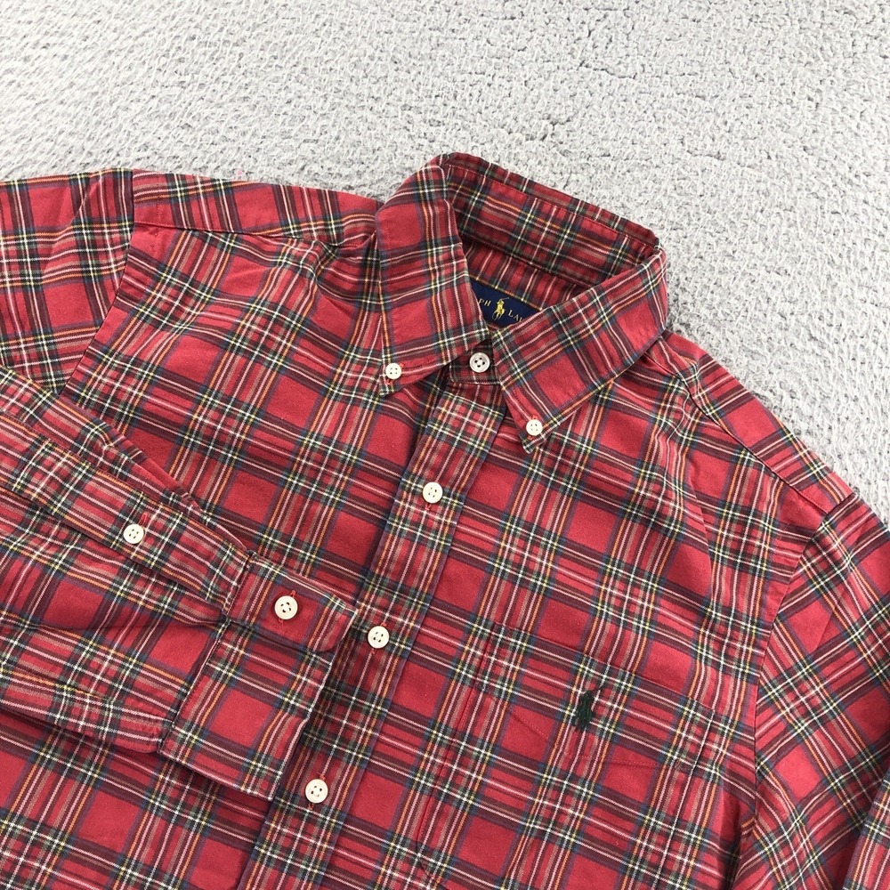 Polo Ralph Lauren Shirt Mens Small Red Plaid Oxford Tartan Plaid Button Down